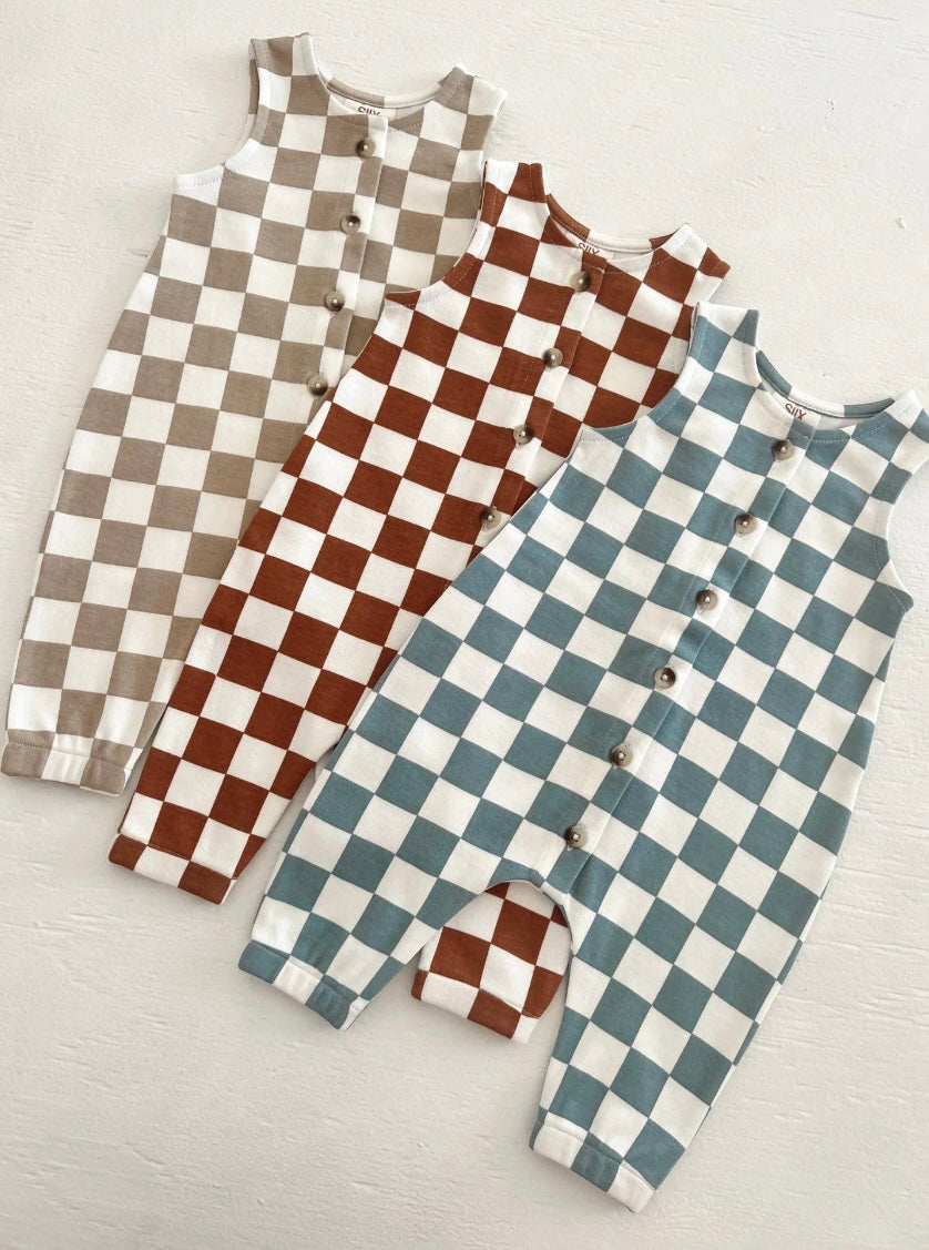 Blueberry Muffin Checkerboard || Organic Bay Jumpsuit