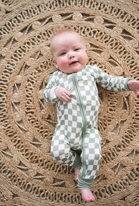 Bamboo Zipper Romper || Jade Checker