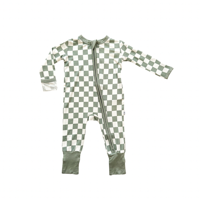 Bamboo Zipper Romper || Jade Checker