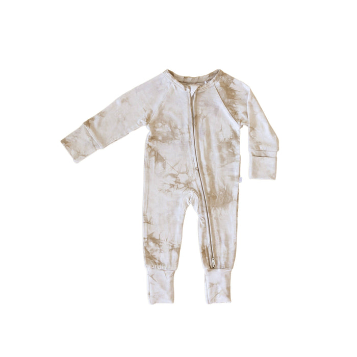 Bamboo Zip Romper || Tan Tie Dye