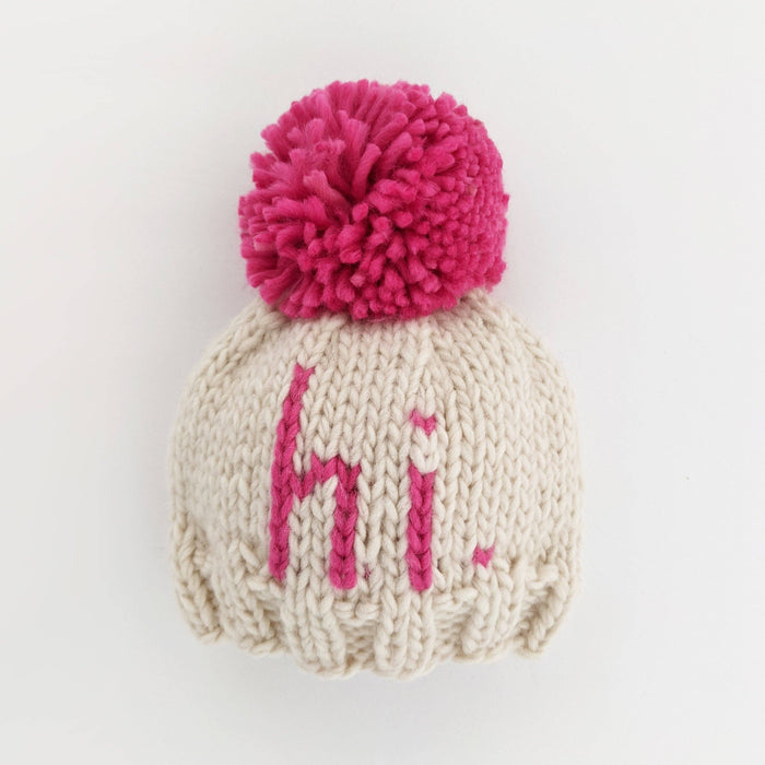 hi - Knit Beanie Hat || Fushia