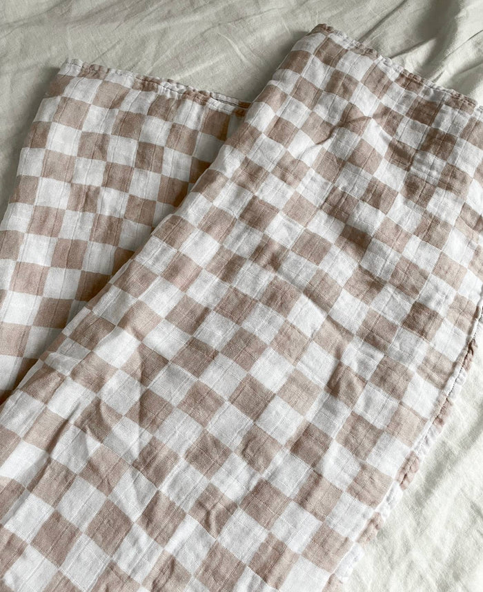 Muslin Swaddle || Tan Checkered Print