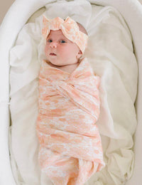 Bamboo Head Wrap Headband || Peachy Pink Floral