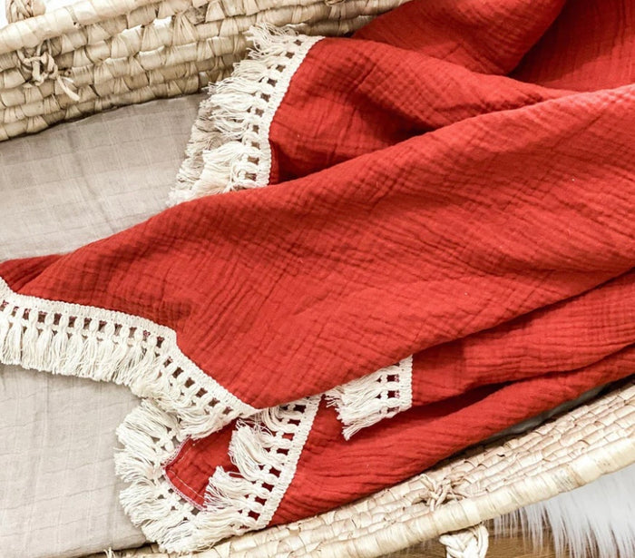 Fringe Swaddle Blanket || Burnt Orange