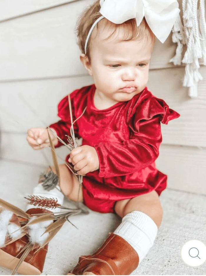 Velour Ruffle Romper || Red