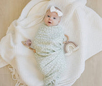 Bamboo Cotton Muslin Swaddle Blanket || Sage Floral