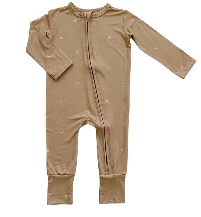 Bamboo Zipper Romper || Beige X’s