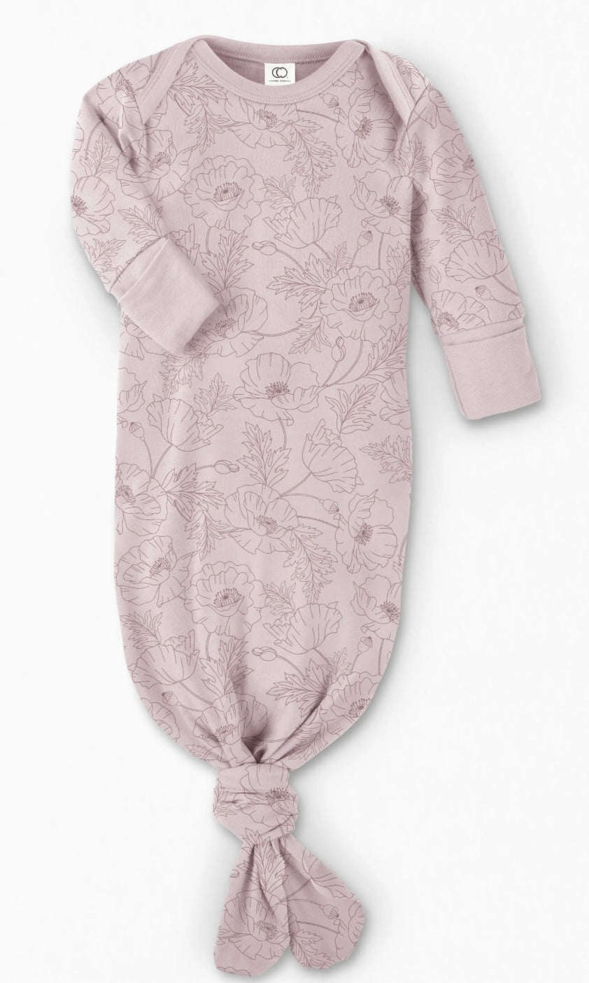 Organic Cotton Knot Gown || Poppy Floral + Lavendar