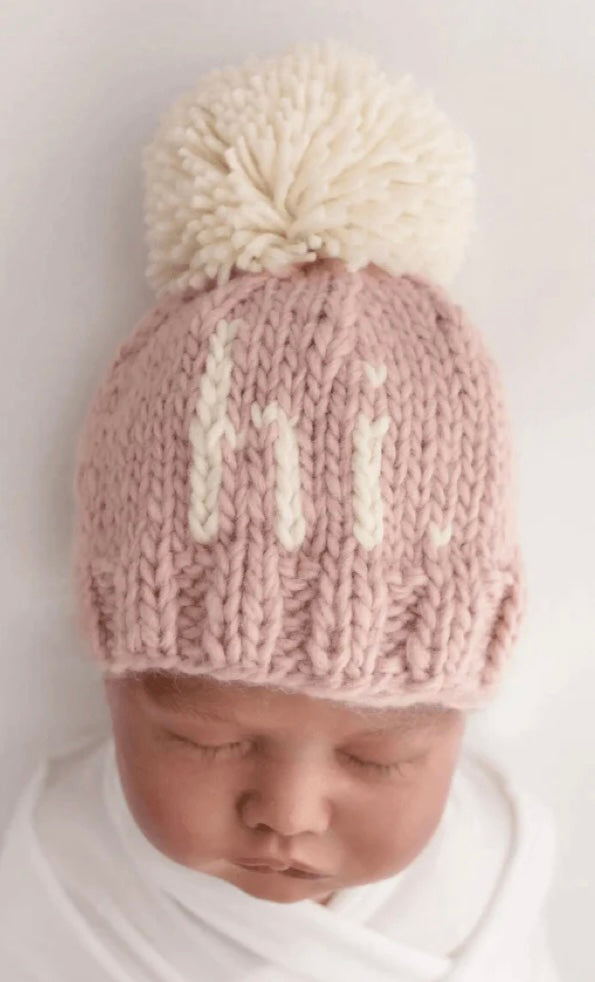 Hi. Hand Knit Hat || Pink