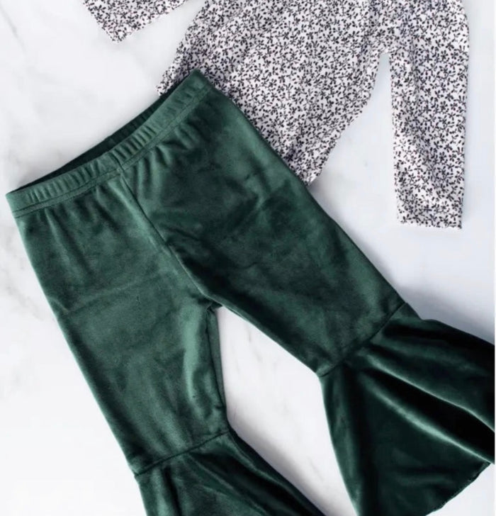 Pleated Velour Flares || Evergreen