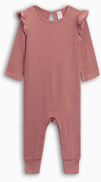 Organic Cotton Mila Waffle Knit Flutter Sleeve Romper || Rouge