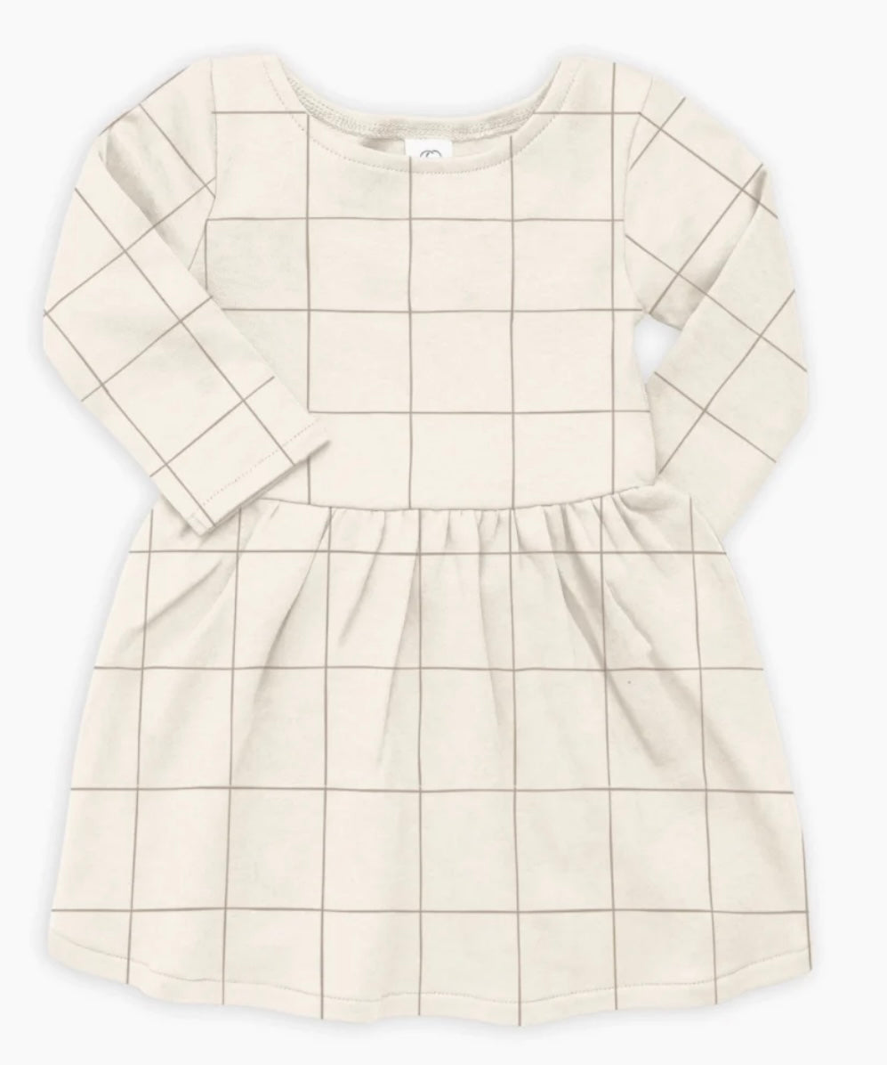 Organic Cotton Stella Swing Dress || Ivory Check