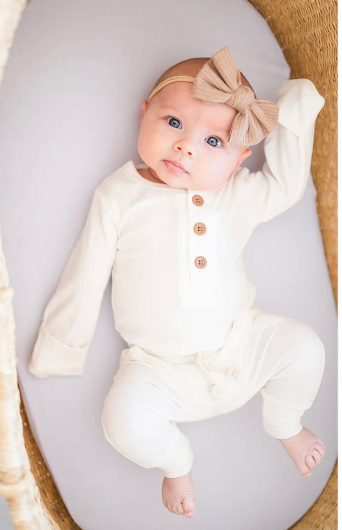 Knot Bow Headband || Camel Brown Ribbed