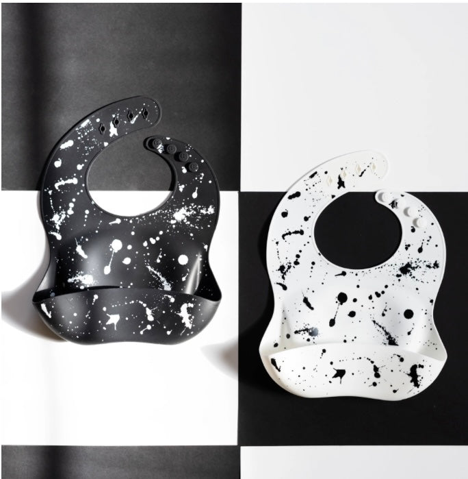 Silicone Baby Bib || Black Paint Splatter