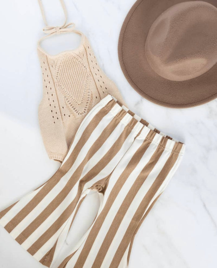 Striped Flare Pants || Tan Stripe