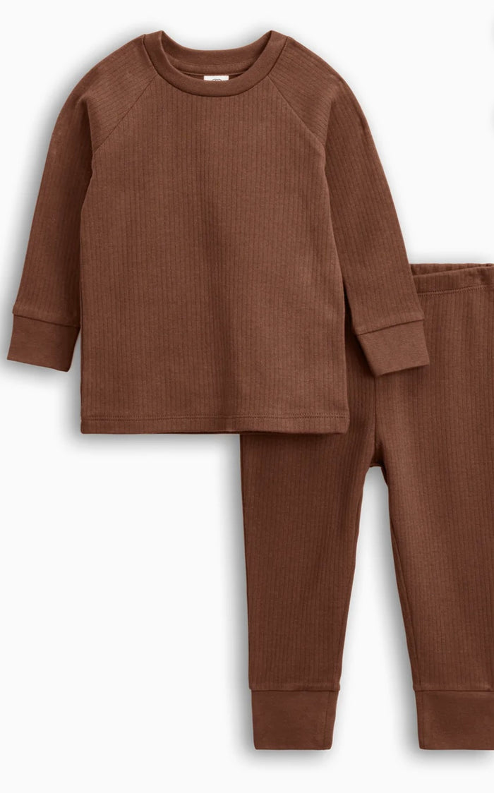 Organic Cotton Long Sleeve Ribbed Jammies || Pecan