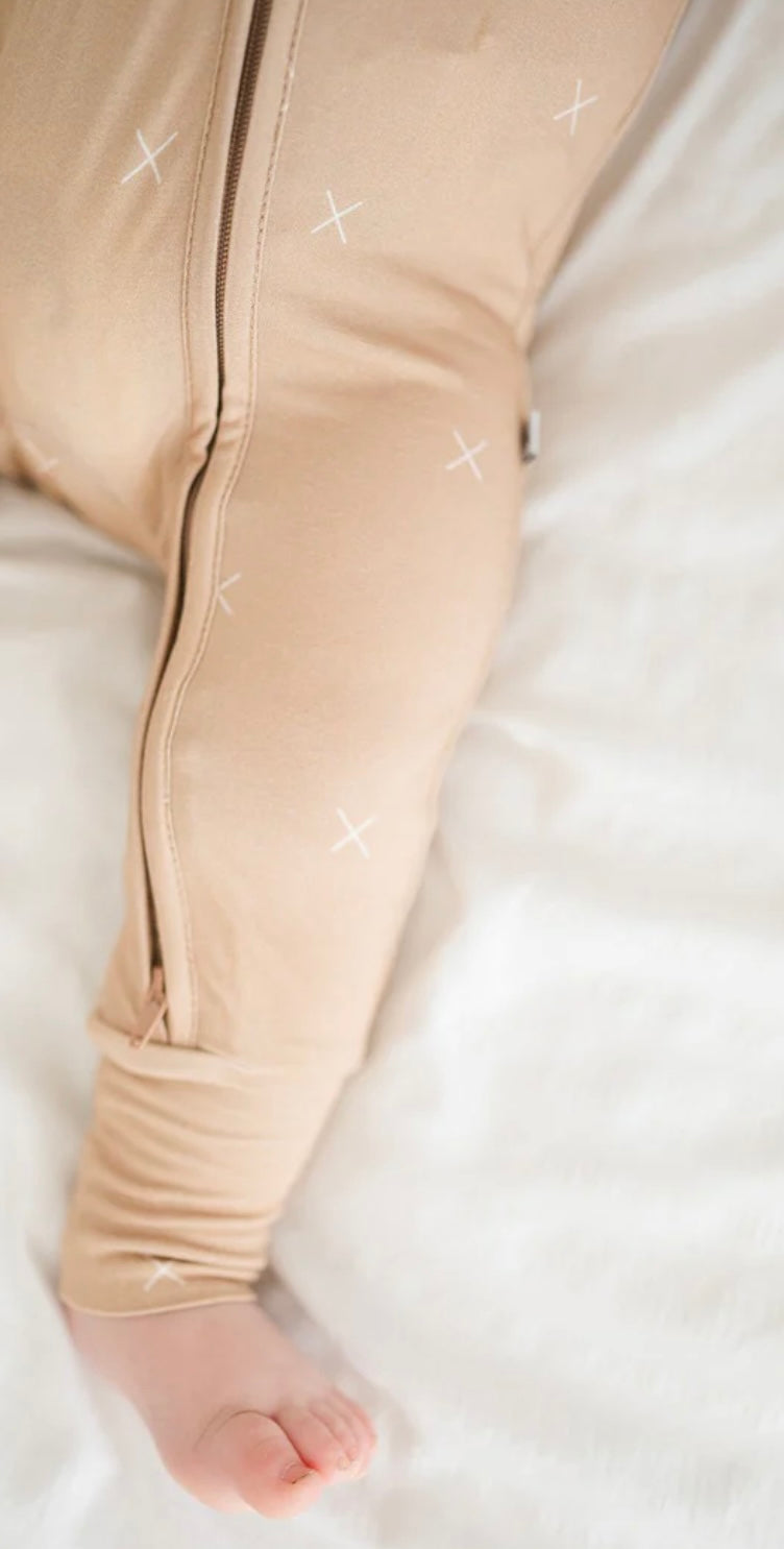 Bamboo Zipper Romper || Beige X’s