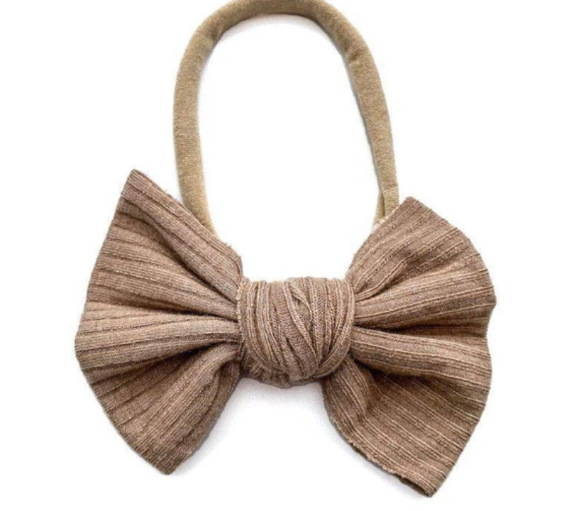 Knot Bow Headband || Camel Brown Ribbed