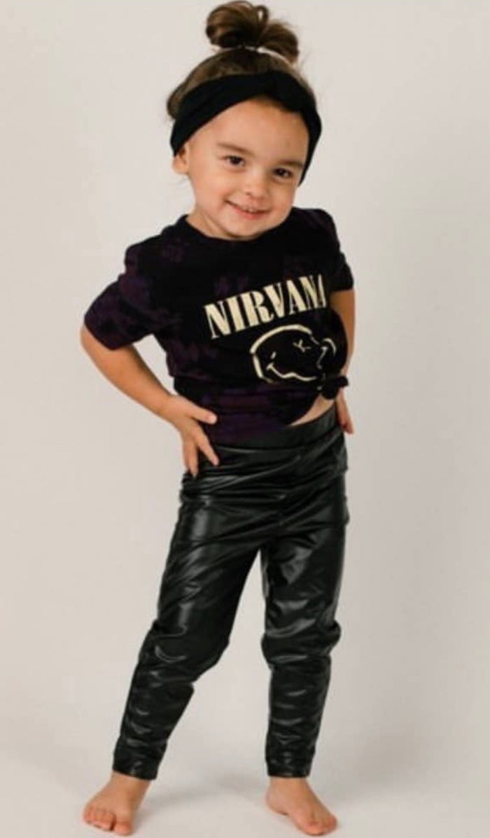 Faux Black Leather Stretch Pant || Black