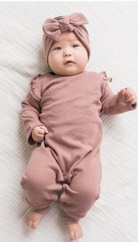Organic Cotton Mila Waffle Knit Flutter Sleeve Romper || Rouge