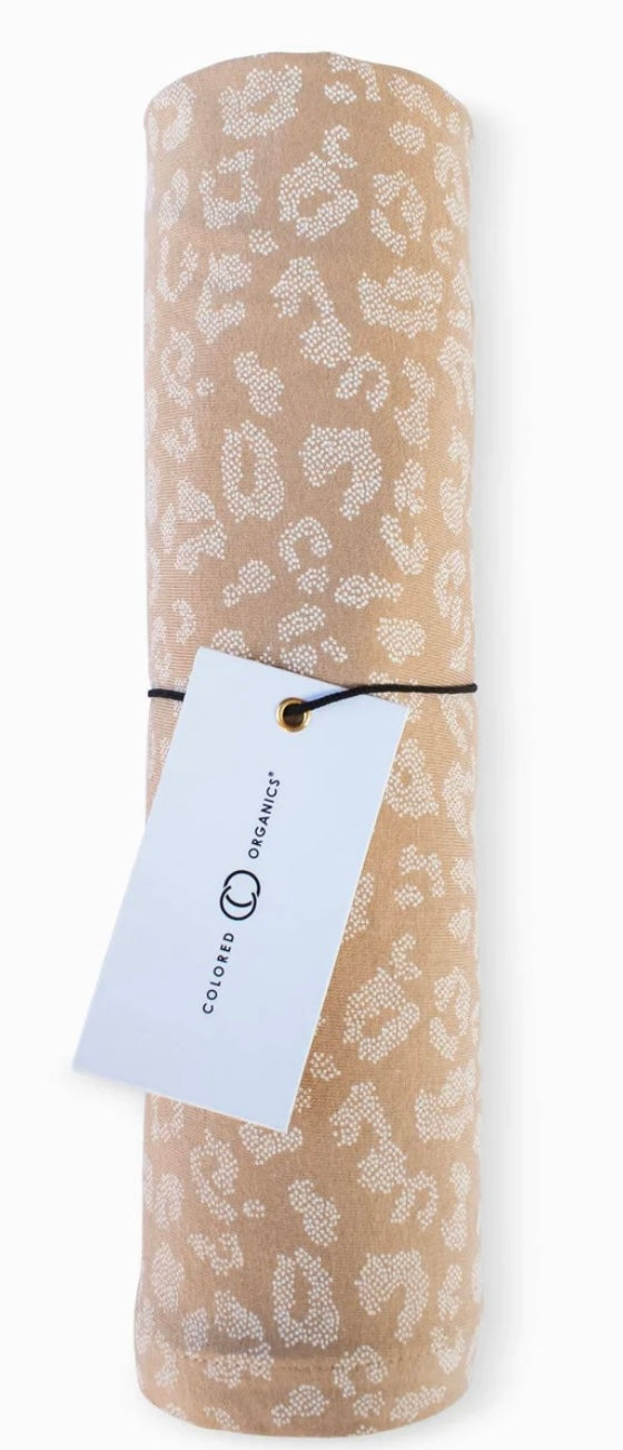 Organic Cotton Swaddle || Tan + Leopard