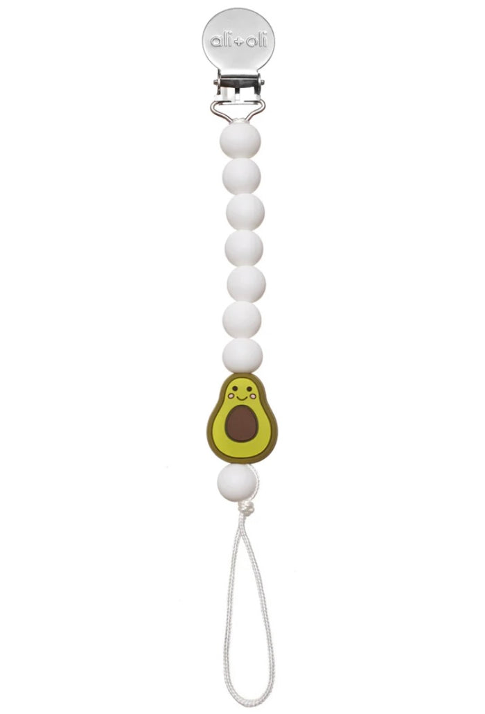 Soft Wood Pacifier Clip || White + Avocado