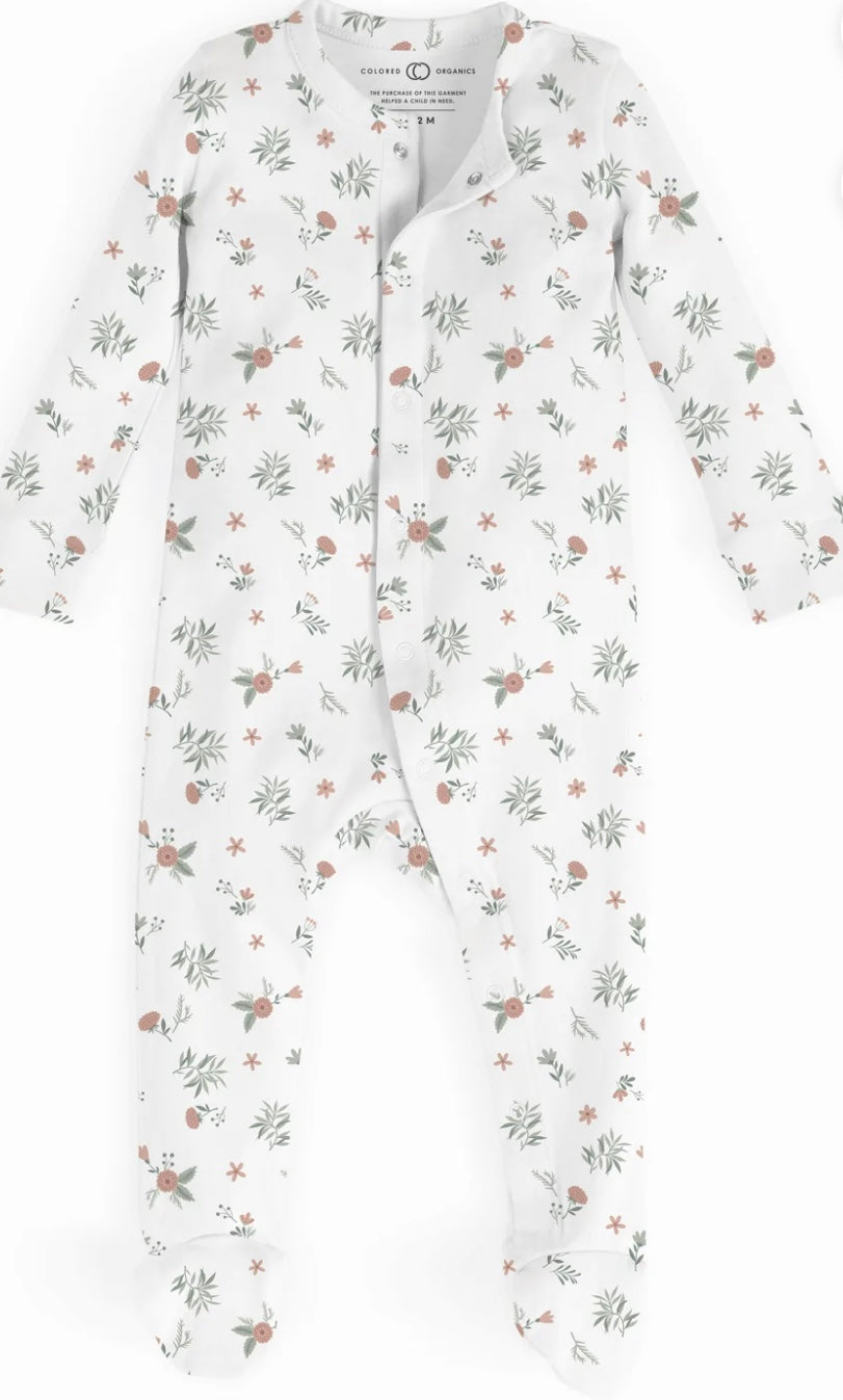 Organic Cotton Footed Sleeper - Rosemary/Blush