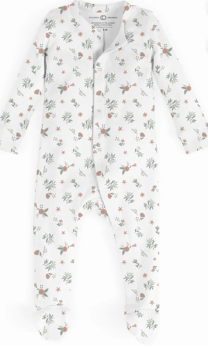 Organic Cotton Footed Sleeper - Rosemary/Blush