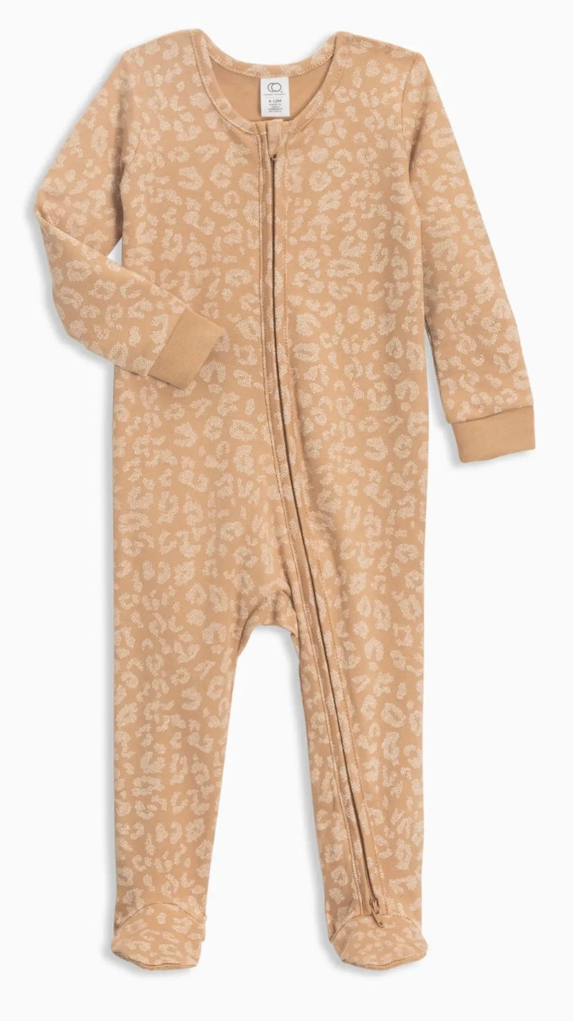 Organic Cotton Zipper Sleeper || Tan Leopard