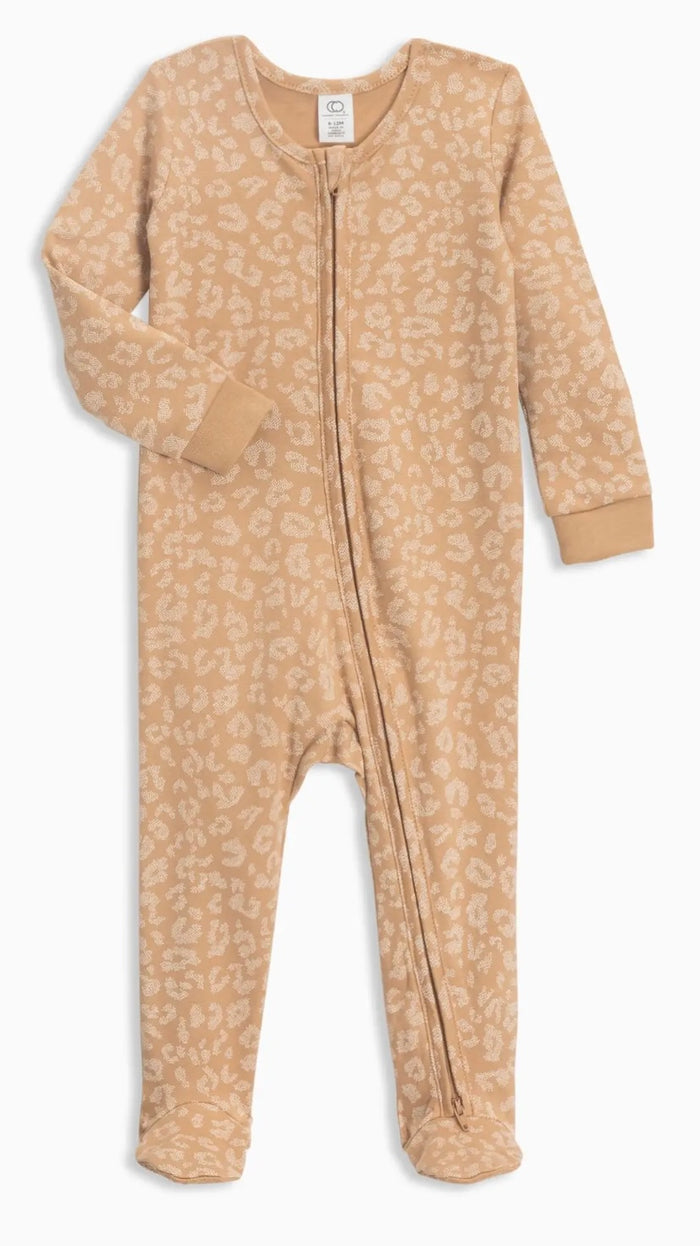 Organic Cotton Zipper Sleeper || Tan Leopard
