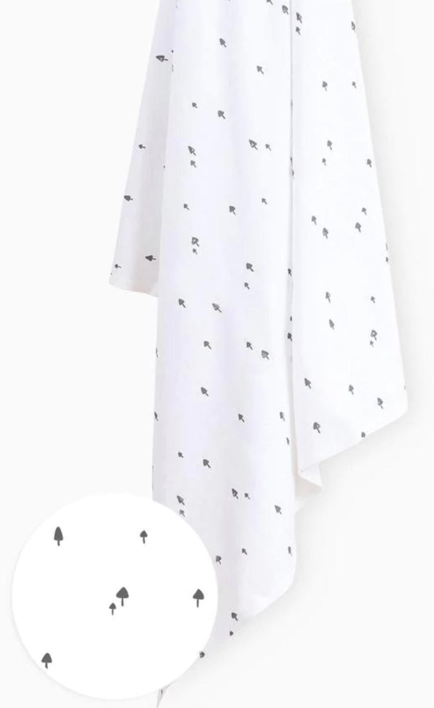 Colored Organic Swaddle || White + Pewter Mushrooms