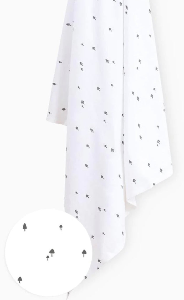 Colored Organic Swaddle || White + Pewter Mushrooms