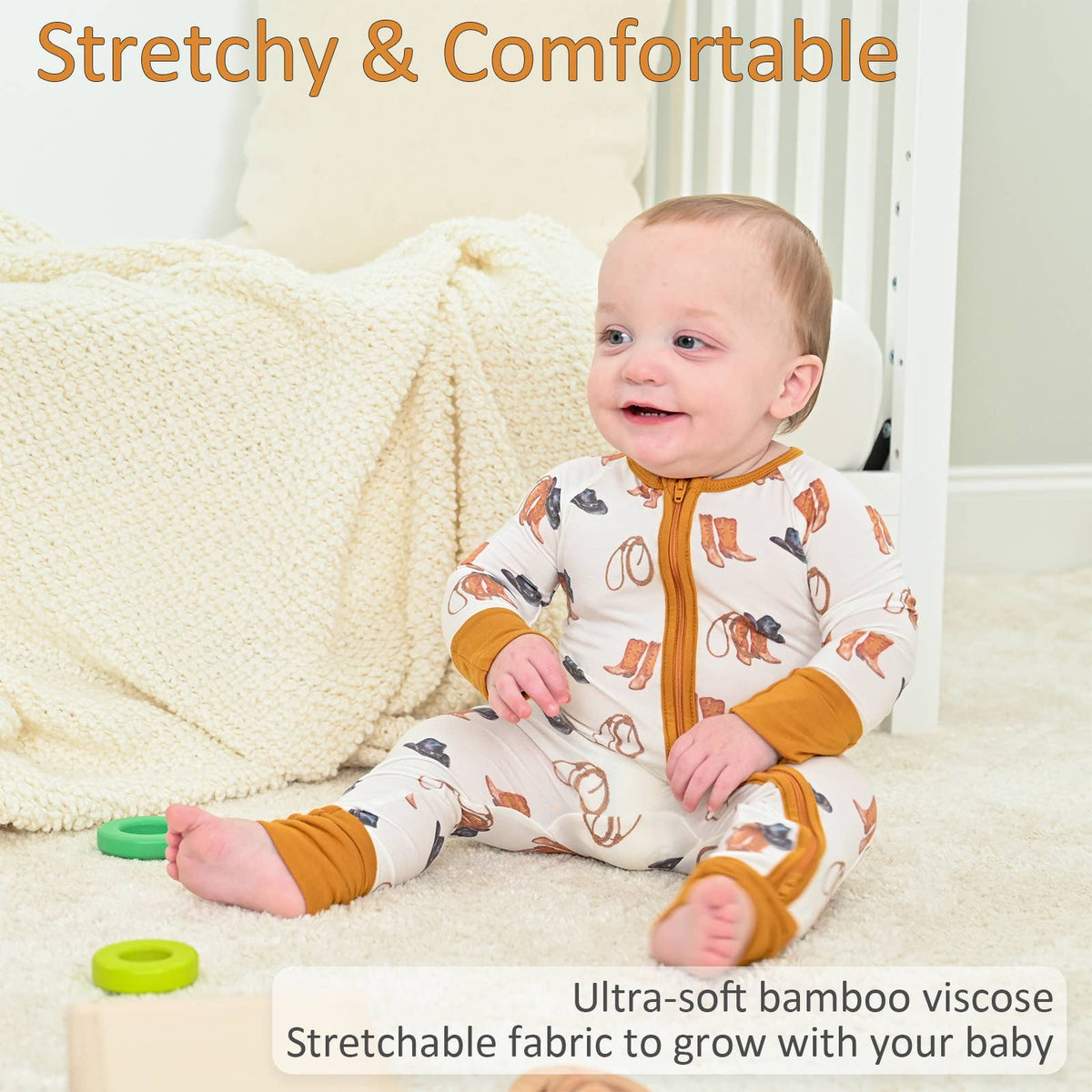 Bamboo Baby Convertible Zipper Pajama Better in Boots: 0-3 Months