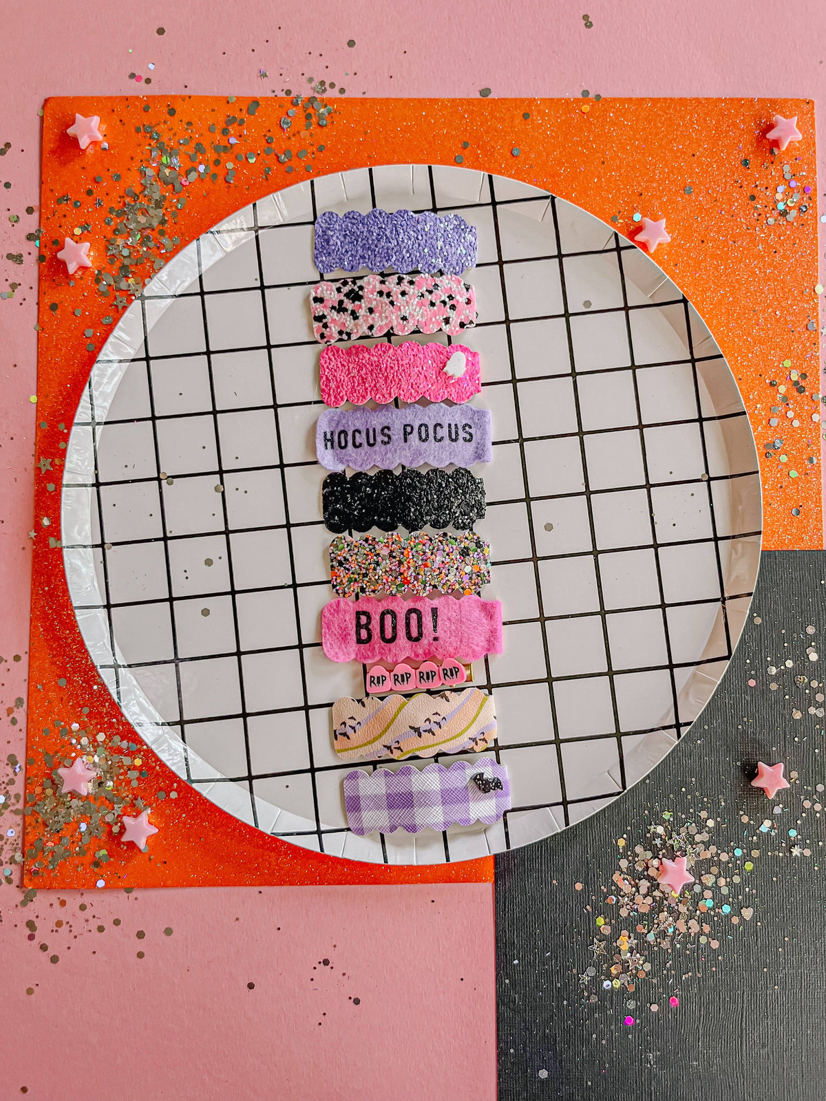 Halloween Single Snap Clip: Pink Black Glitter