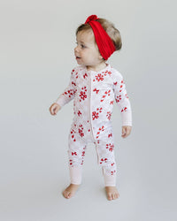 Christmas Baby Bamboo Clothes Zip Romper | Bows & Candy Cane: 3-6M