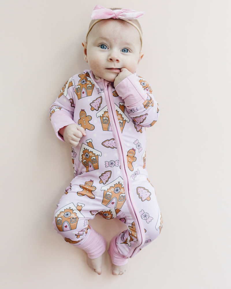 Bamboo Christmas Baby Zip Romper | Gingerbread Cookies: 12-18M