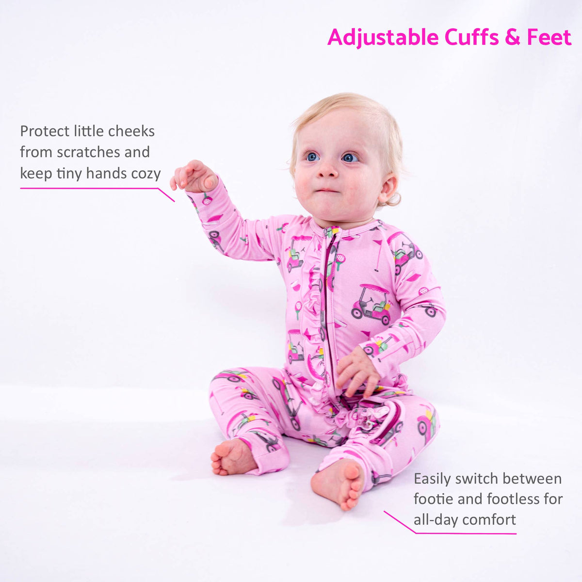 Bamboo Baby Convertible Ruffle Zipper Pajama Lil Miss Birdie: 03-06 Months