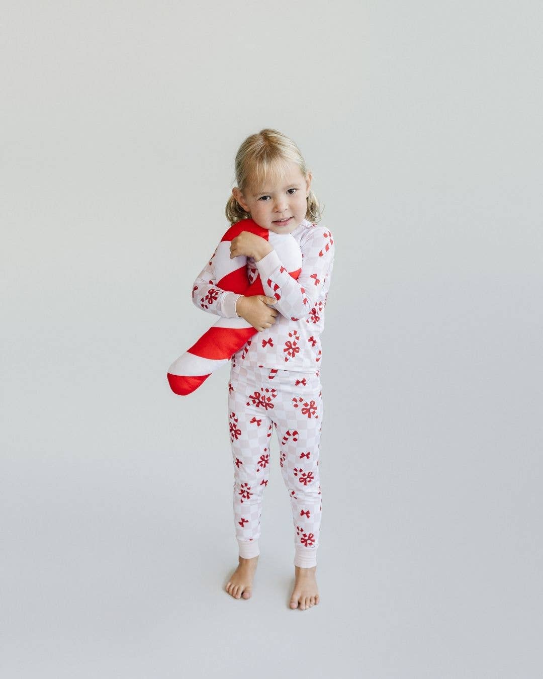 Christmas Bamboo Kids Two Piece Set | Bows & Candy Cane: 6-7Y