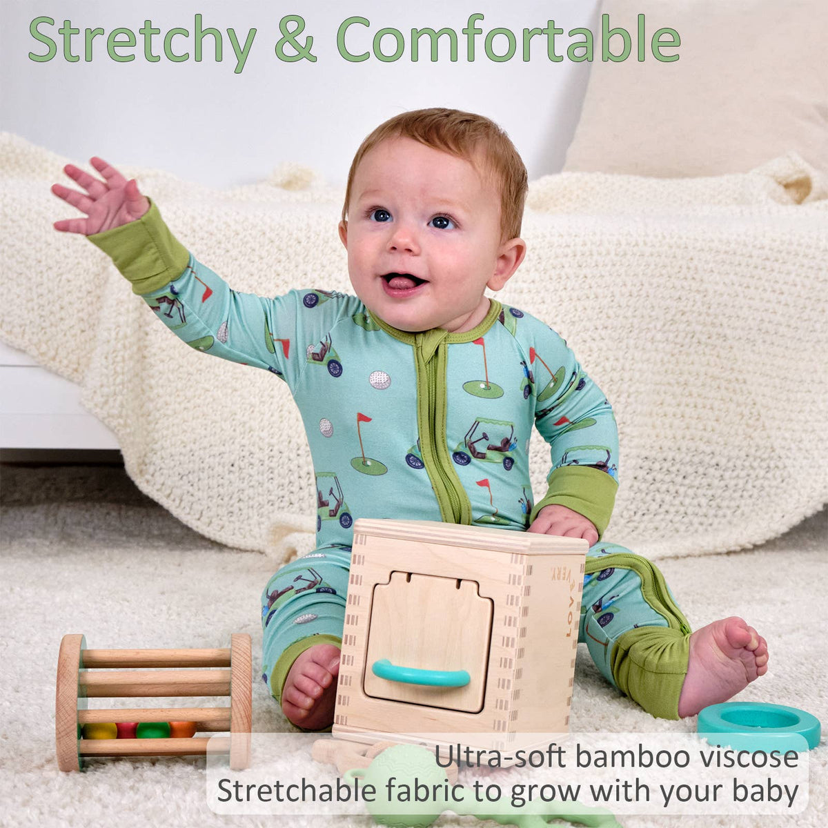 Bamboo Baby Convertible Zipper Pajama Golf A Round: 03-06 Months
