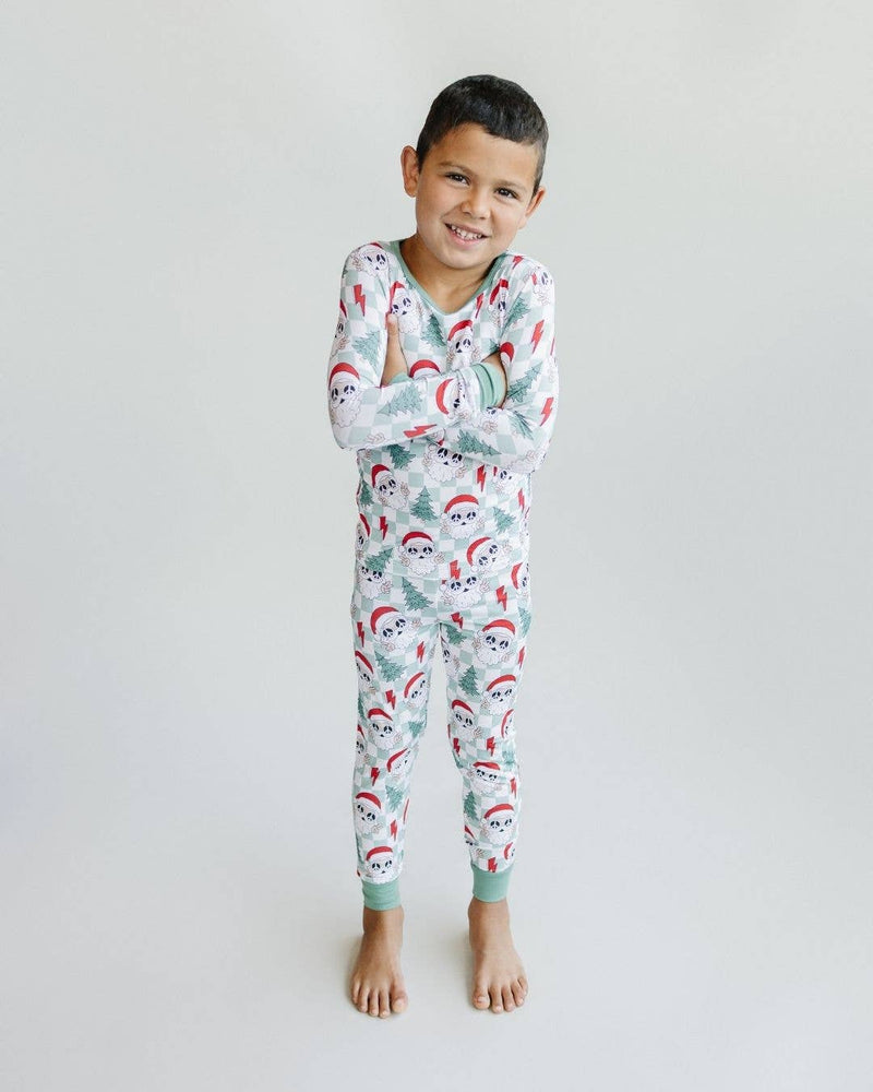 Christmas Bamboo Kids' Two Piece Set | Checkered Santa: 3T