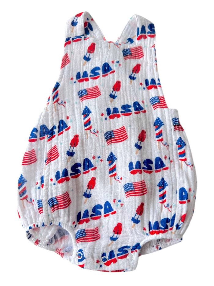 Muslin Retro Sunsuit, 4th of July: 3 - 6 mo