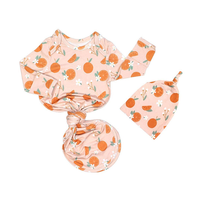 Freshly Squeezed Bamboo Gown and Hat Newborn Baby Gift Set: Orange / O/S
