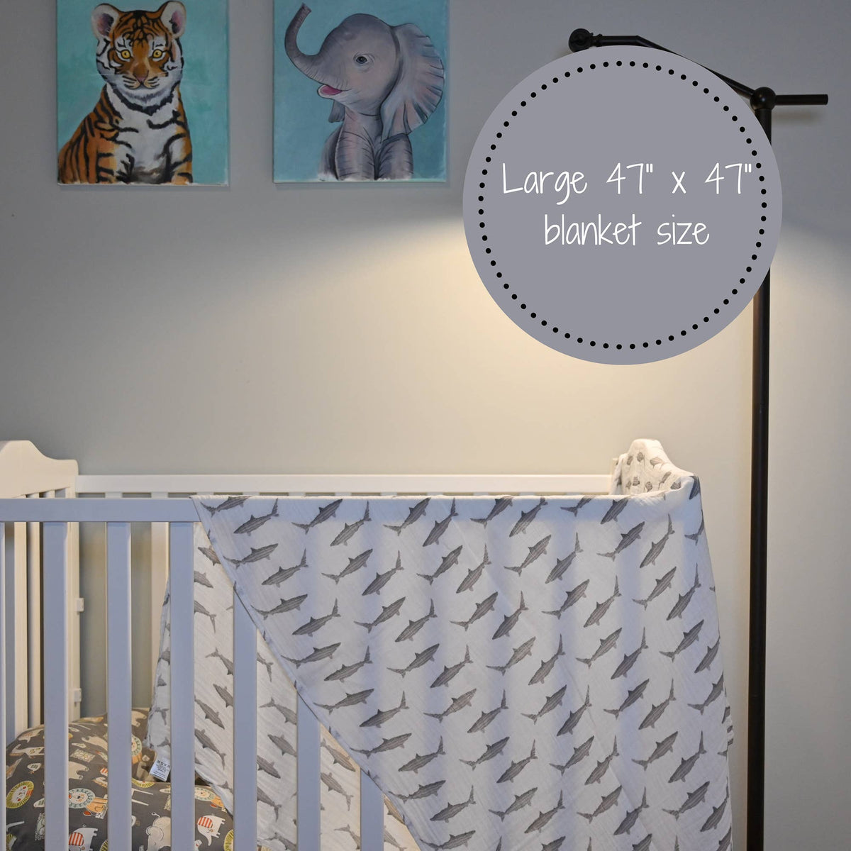 Baby Muslin Swaddle Blanket 47x47 Baby Shark