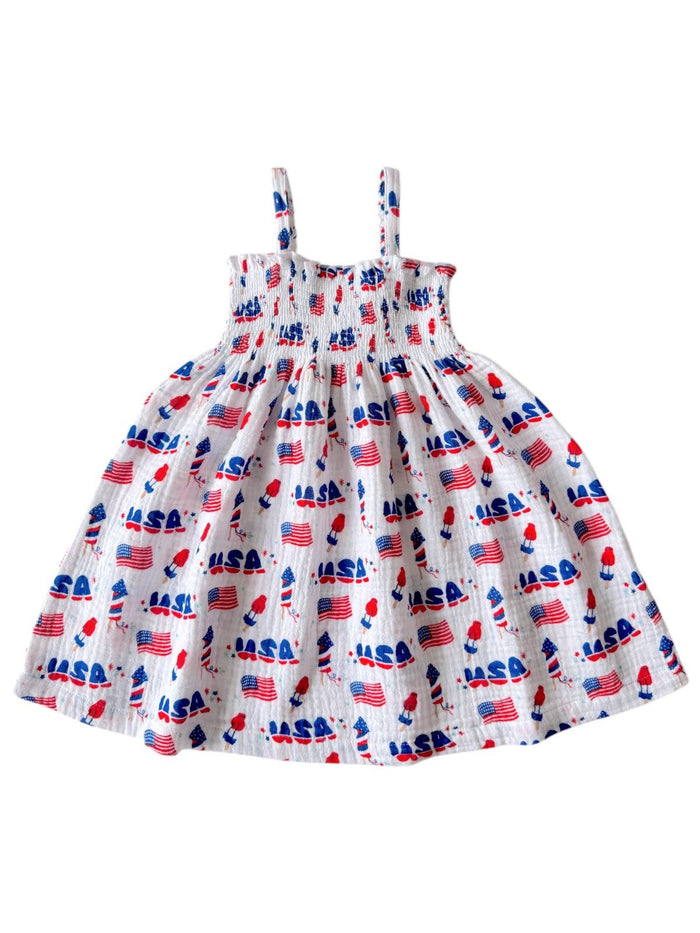 Muslin Smocked Tube Dress, 4th of July: 4 yr.