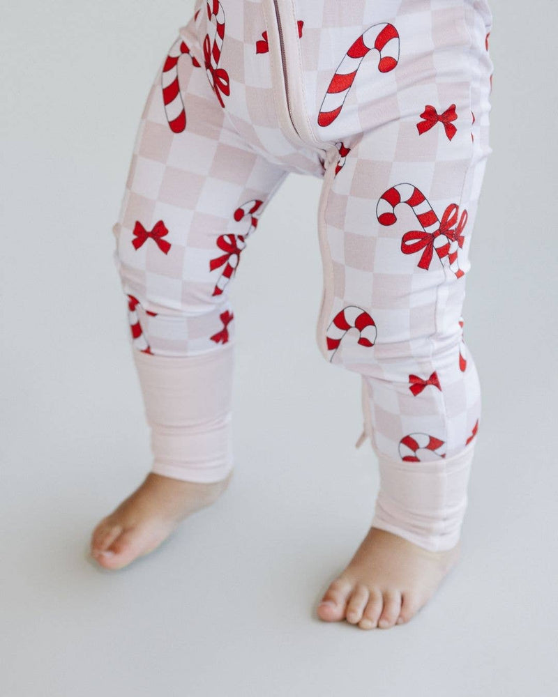 Christmas Baby Bamboo Clothes Zip Romper | Bows & Candy Cane: 12-18M