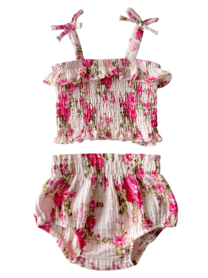 Muslin Smocked Ruffle Top & Bloomer, Country Daydream: 3 - 6 mo.