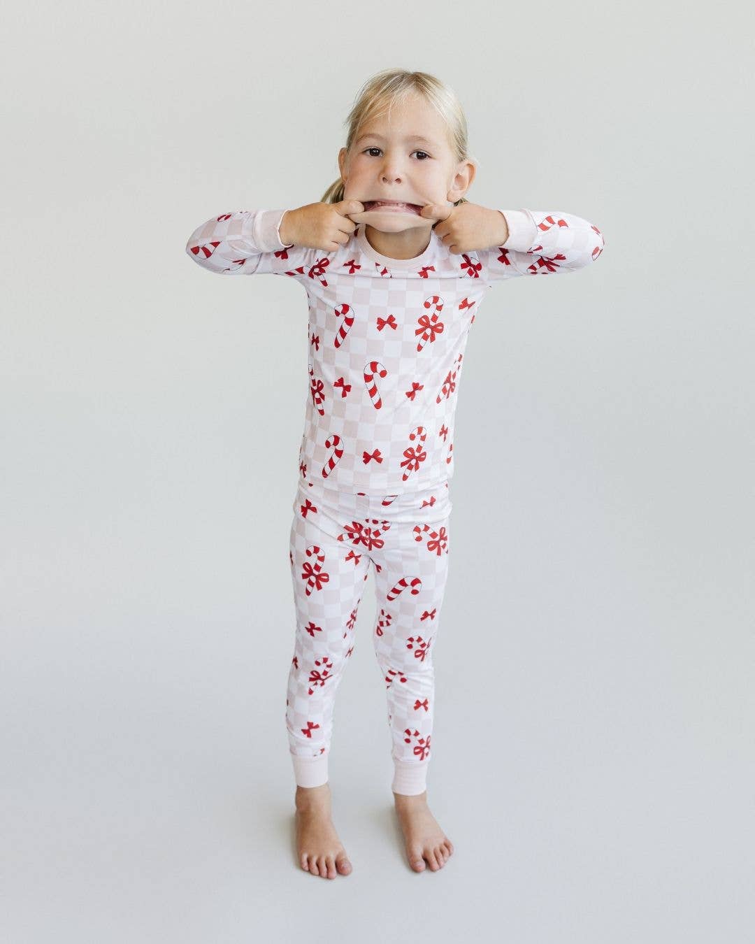 Christmas Bamboo Kids Two Piece Set | Bows & Candy Cane: 2T