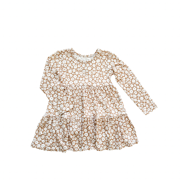 Long Sleeve Twirl Dress - Mocha Ditsy Floral: 5T