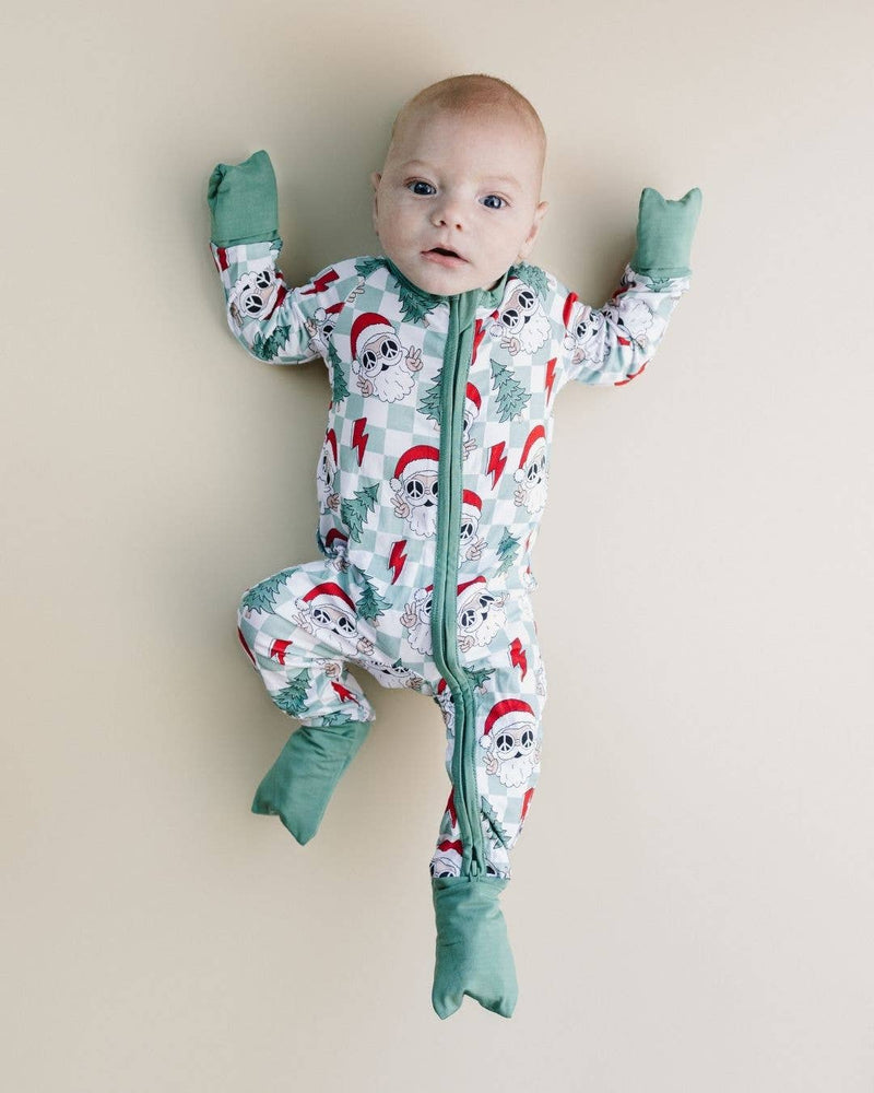 Christmas Baby Bamboo Clothing Zip Romper | Checkered Santa: 18-24M