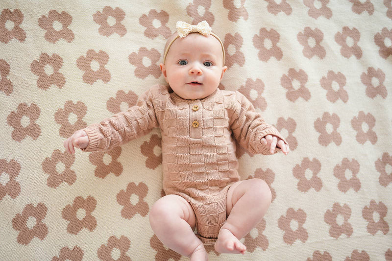 Knitted Baby Blanket - Mocha Daisy